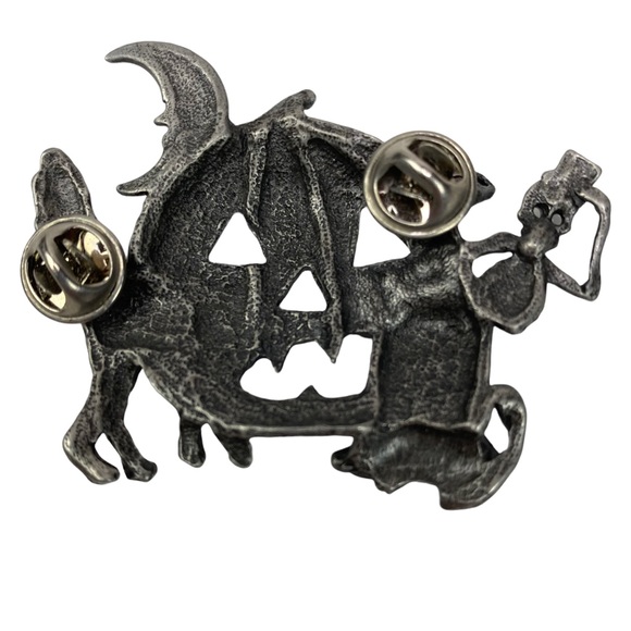 Halloween Pin Pumpkin Cat Moon Skeleton Rat Trick or Treat Moon Pewter Color - Picture 2 of 6